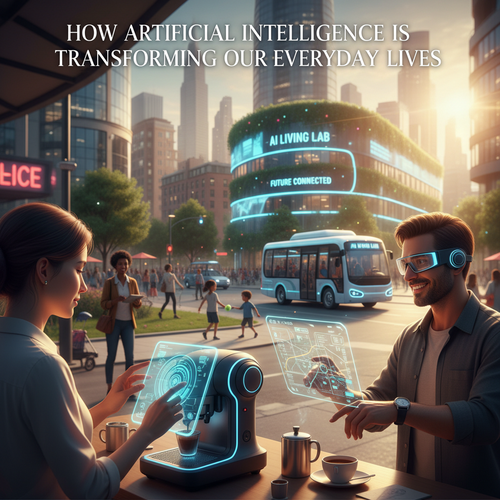 alt_text: A vibrant urban scene featuring diverse people using AI in daily tasks, showcasing innovation and comfort.