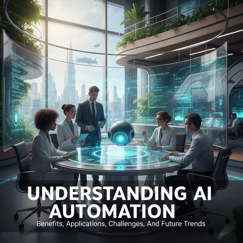 alt_text: A diverse team collaborates with AI in a futuristic office, showcasing innovation and synergy.